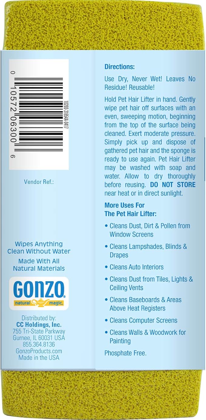 Gonzo Pet Hair Lifter - Remove Dog, Cat and Other Pet Hair from Furniture, Carpet, Bedding and Clothing - 1 Sponge