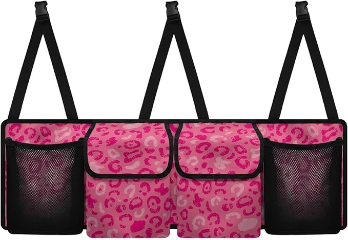 Sturdy Car Trunk Organizer Pink Leopard Print Trunk Hanging Storage Bag Multipurpose Cargo Bag,Frees Trunk Floor