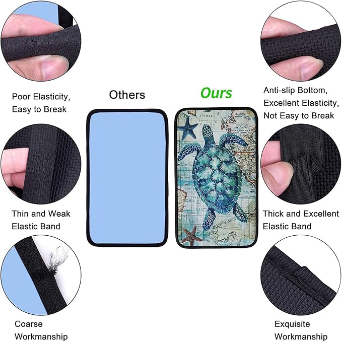Car Armrest Cover Pads Universal Fashion Cute Auto Center Console Armrest Cover Pad with 2PCS Car Coasters Soft Waterproof Car Armrest Seat Protector for Women, Sea Turtle Starfish
