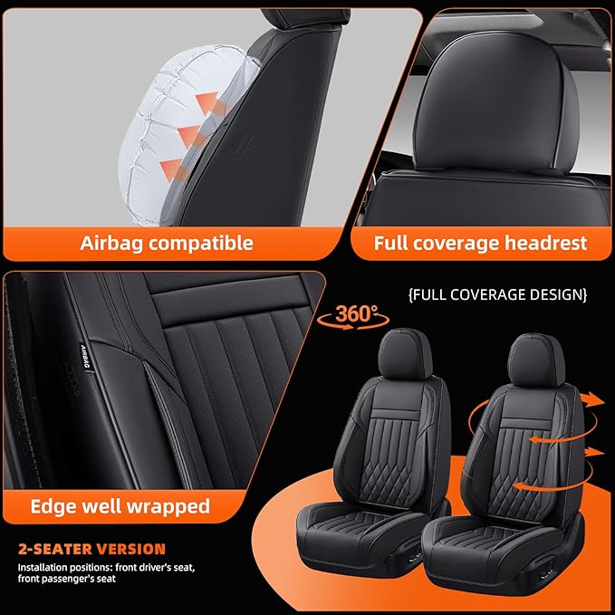KEYOOG Universal 2-Seater Waterproof Breathable Nappa Leather Car Seat Covers Full Set, Compatible with Honda Civic, Toyota Camry Corolla, Nissan Rogue Sentra, Fit for Front Seats Most Sedans SUV