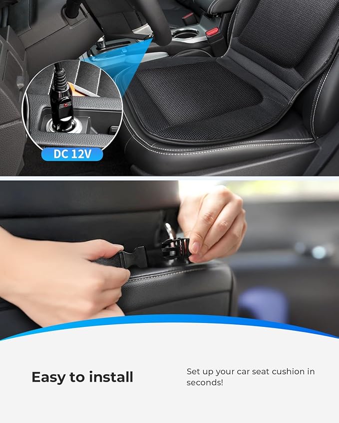 CooCoCo Cooling Car Seat Cover Front Seat, Ventilated Car Cushion, Seat Cooling Pad, Cooled Cover for SUV Truck Universal Fit, Gifts for Husband Driver Men Dad, Matte Black