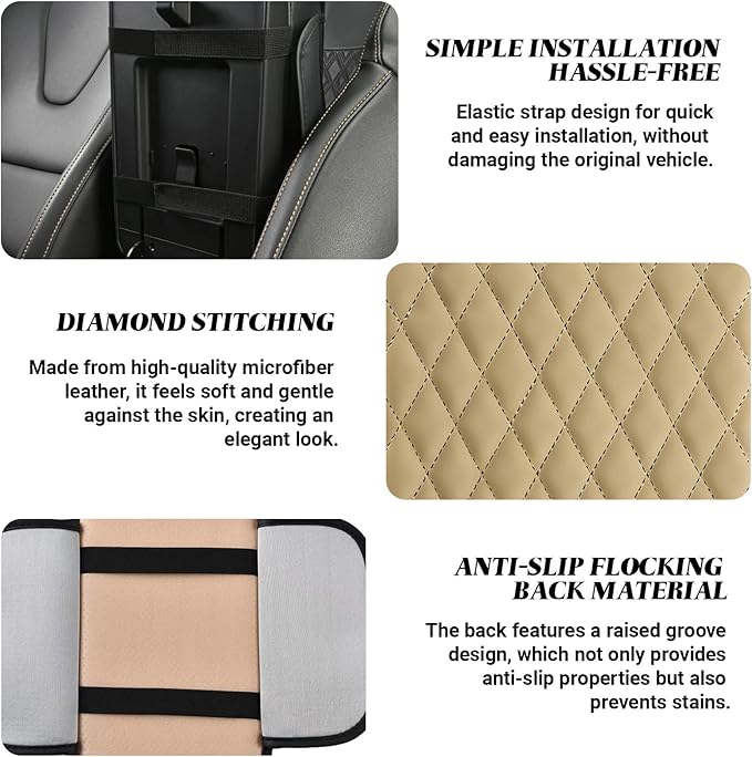 Car Center Console Cover, Upgraded Microfiber Car Armrest Cover Cushion, with 2 Storage Bags Scratch, Resistant Leather Cars Armrest Storage Box Universal Vehicles Accessories (Beige)