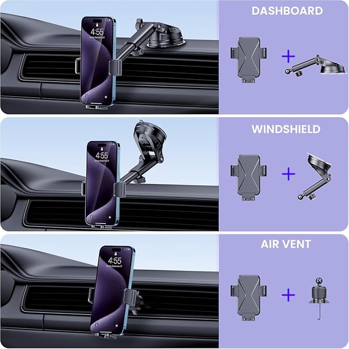 GUWEZ Universal Car Vent Phone Mount: 360° Swivel Holder for Smartphones, Secure Hands-Free Cradle for Easy Navigation & Calls
