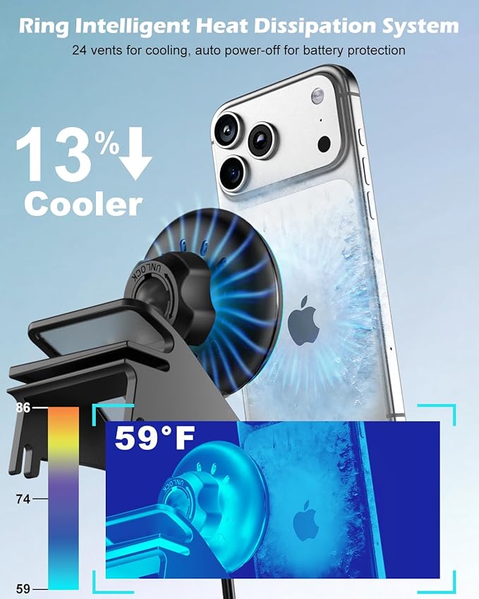 CloudValley Magnetic Qi2 15W Wireless Charger Phone Mount for Tesla Model 3 Highland Model Y Juniper, Strong Grip, 360° Adjustable, Dashboard Car Charger Holder 2025, Design for iPhone MagSafe 17-12