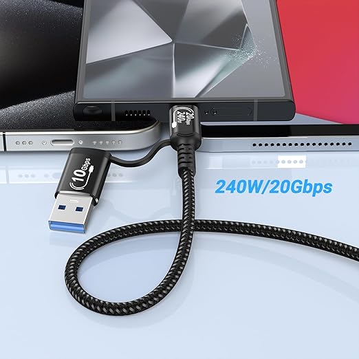 20Gbps USB c Cable for Android auto [6.6ft 2Pack],2-in-1 USB 3.1 CarPlay Cable Fast Charge & Data Transfer, Compatible with iPhone 16 15 Pro Max, Galaxy S23 S22 Ultra Note 20, SSD
