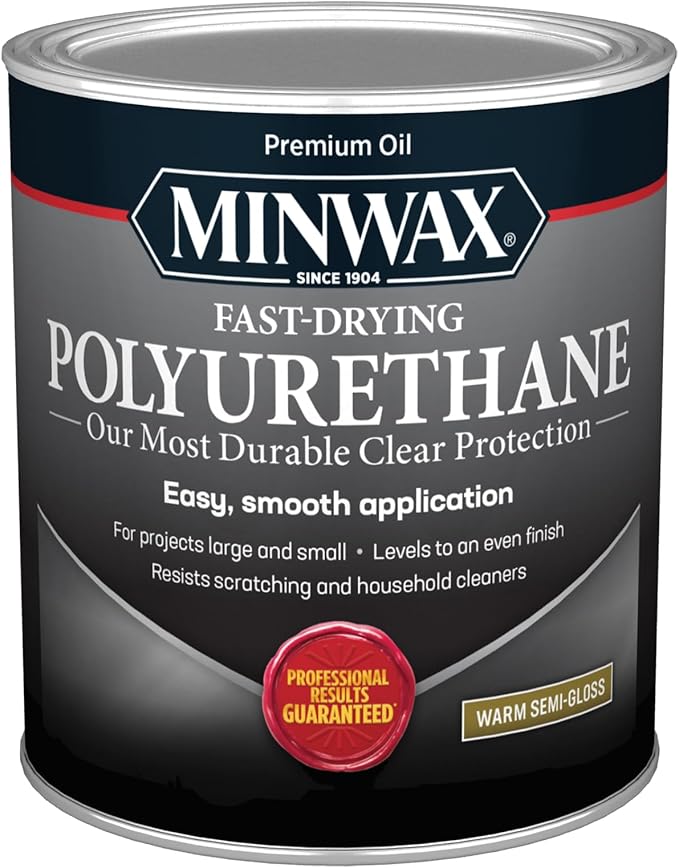 Minwax Fast Drying Polyurethane Protective Wood Finish, Clear Semi-Gloss, 1 Quart
