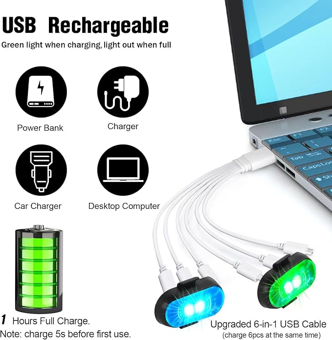 6PCS Wireless LED Strobe Lights with Remote Control, 8 Colors Rechargeable Led Lights Anti-Collision LED Emergency Warning Lights for Car Motorcycle Bike Drone Aircraft