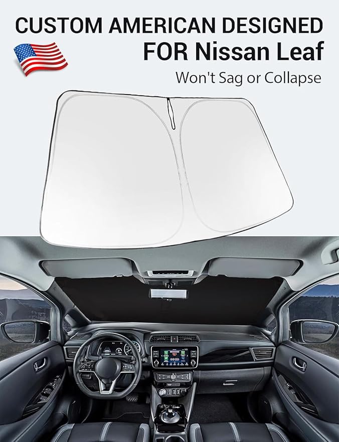 Proadsy 2026 Upgrade Windshield Sun Shade Custom Fit 2018-2025 2026 Nissan Leaf Foldable Front Sunshade Protector Sun Visor Blocks UV Rays Keep Car Cooler