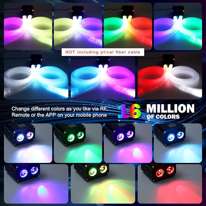AMKI Dual Color 20W Twinkle Sound Mode RGBW Dual Port Light Source Engine Driver Remote/APP Control Starlight Box Motor for Fiber Optic Star Ceiling Light Kit