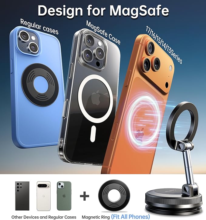 for Magsafe Car Mount carmount 2.0 Magnetic Phone Mount【True Military-Grade Durability 】Vacuum Magnetic Phone Holder for Car Cell Phone Car Mount【Stylish Suction Cup Phone Mount for iPhone 17 16 15 14