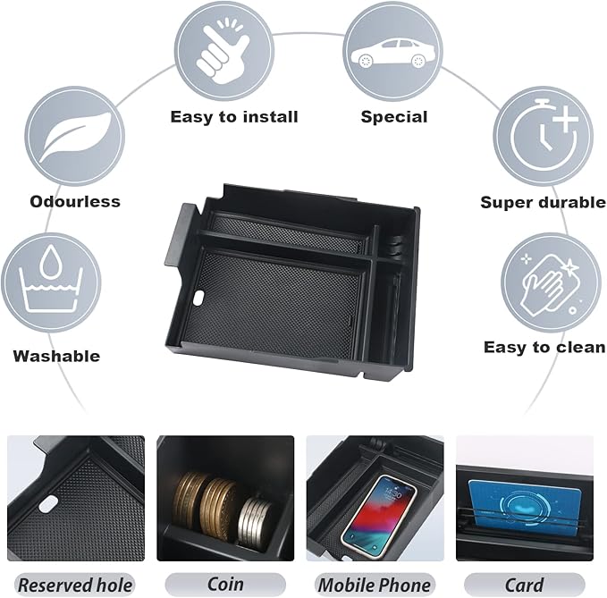 SKTU for 2023 2024 2025 Hyundai Palisade Center Console Organizer 2023 2024 2025 Palisade Center Console Tray 2023 2024 2025 Palisade Accessories Armrest Secondary Storage Box with Coin Holder (Black)