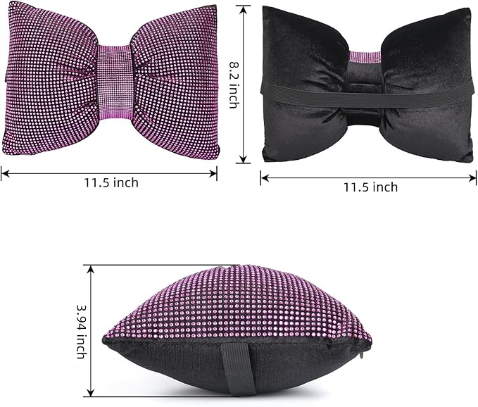 2 PCS Bling Car Pillows,Rhinestones Bowknot Car Headrest Pillow,Car Neck Pillow for Driver Relax Necksupport,Sleeping Travel Support Neck Pillow,Shiny Diamond Interior Accessories for Women,Pink