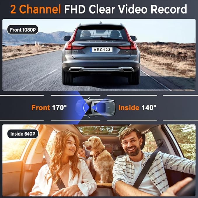 1080P Dash Cam Front Inside, Full HD Dual Dash Cam for Cars, WiFi Dash Camera, 3.16" Screen,Night Vision,G-Sensor, Loop Recording, APP Control, 170°Wide Angle, Include 64GB Card