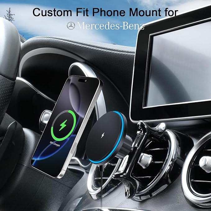 MagSafe Car Mount for Mercedes-Benz [15W Wireless Charging], Round Air Vent Holder, Compatible with Mercedes Benz GLC, C-Class, E-Class, A/B/C-Class, GLC/GLB/GLA/Sprinter, Mercedes Benz Accessories