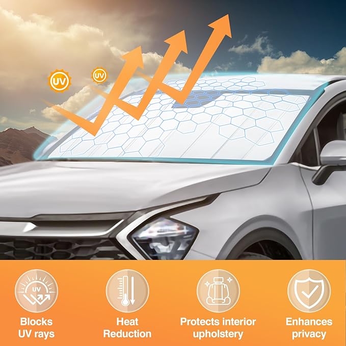 KUST Windshield Sun Shade for Kia Sportage NQ5 2023-2025 2026 Foldable Thicken Window Sunshade UV Protection Keep Cool Sunshield Easy Install Sun Visor Accessories Aluminum Film