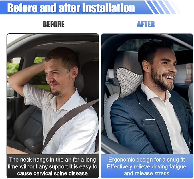 2PCS Car Headrest Pillow, Breathable Leather Car Neck Pillow, Soft Cloud Silk Cotton Neck Support Relief Cushion, Comfortable Automotive Seat Head Rest Pad for Driving Fatigue Relief (Grey)