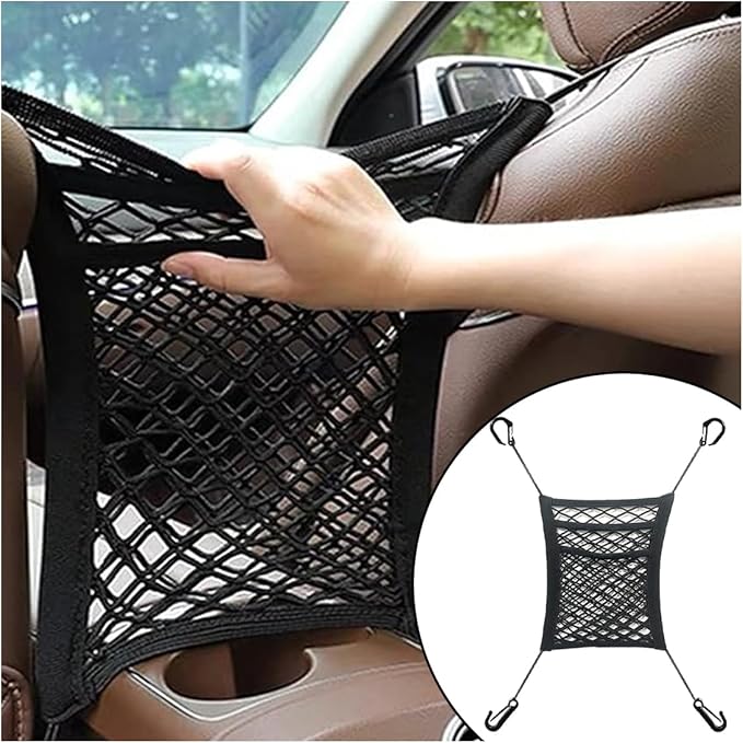 Universal Car 3-Layer Mesh Organizer Bag, Auto Seat Back Pocket Stretch Net Storage, SUV