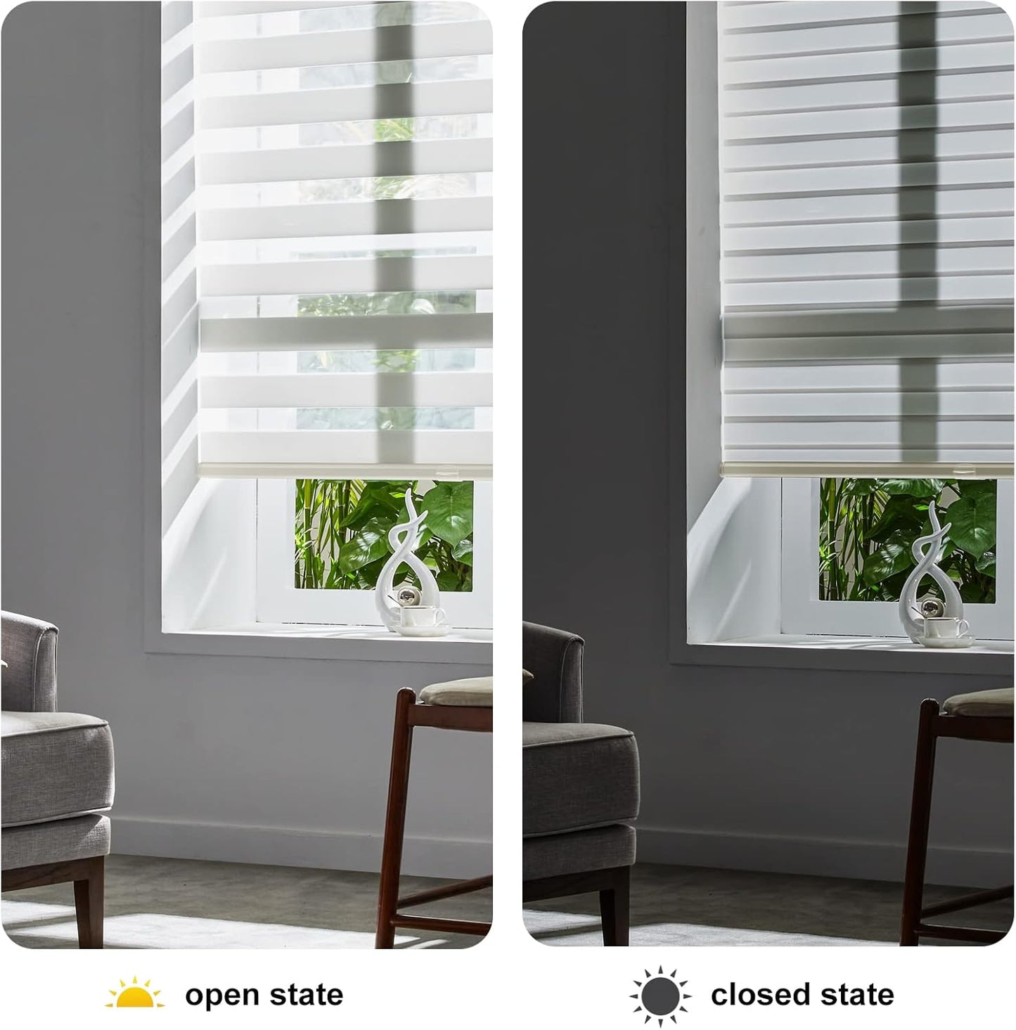 Persilux Cordless Zebra Blinds for Indoor Windows, Free-Stop Cordless, Light Filtering Sheer Shades Dual Layer for Day and Night, Roller Shades for Home (35.5" W X 64" H, Cream)