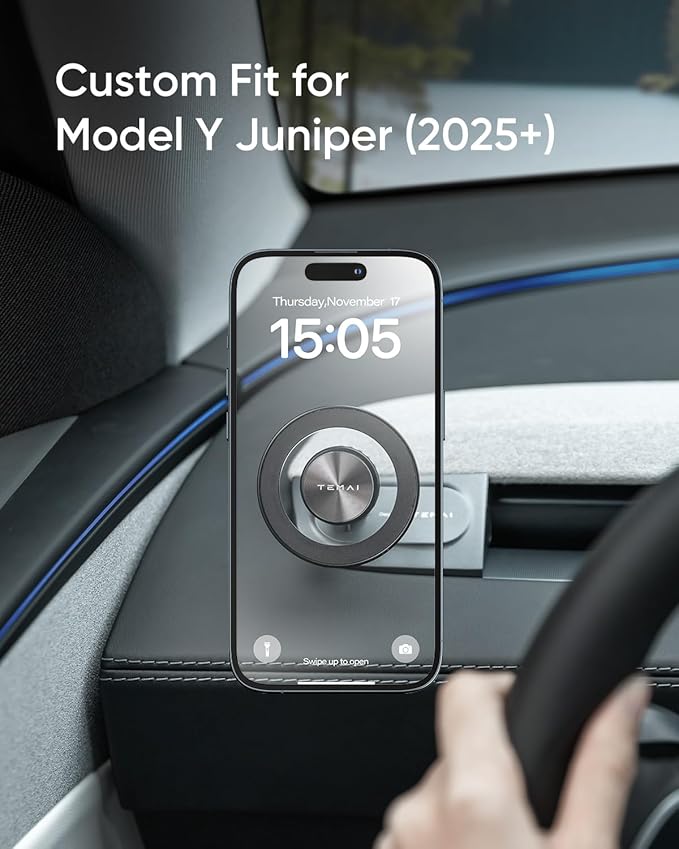 Magnetic Phone Mount for Tesla Model Y Juniper 2025 - Driver-Side Vent Fixed MagSafe Phone Holder, 360° Adjustable Strong Magnet Car Phone Mount with One-Handed Operation Tesla Model Y Accessories
