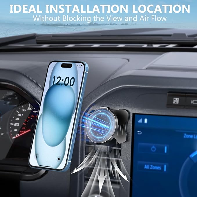 Surfcabin CNC Magnetic Truck Air Vent Phone Holder, Metal Phone Mount Cradles for F150, Compatible with Ford F150 2021-2026 & Super Duty F250 F350 F450 2021-2025 and Most Cellphones