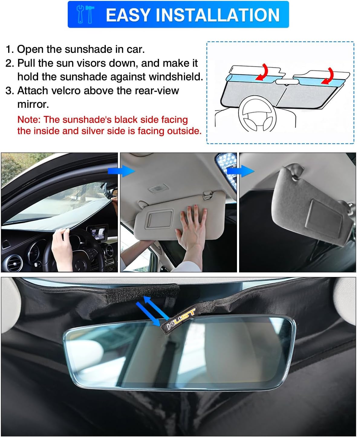 KUST Windshield Sun Shade for Kia K9/K900 2013–2018 Custom Fit Window Shade Sun Visor Cover Foldable Blocks UV Rays Keep Your Car Cooler