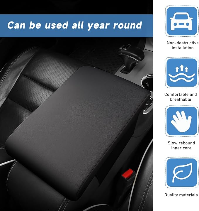Car Center Console Pad, 12.2''×8.1''×1.8'' Memory Foam Auto Armrest Support Cushion, Vehicle Arm Rest Seat Box Cover Protector, Universal Interior Decor Car Accessories