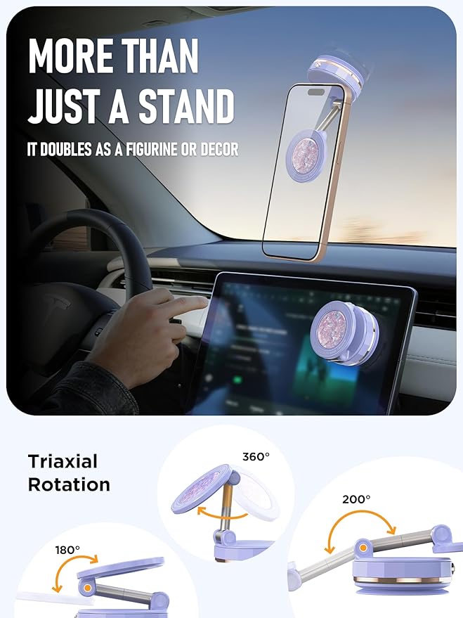 Upgraded Vacuum Magnetic Car Phone Holder for MagSafe[108+LBS Strongest Suction & 3000gf Strongest Magnetic],360° Adjustable Suction Cup Phone Mount for Car,Gym,Mirror,Men Women-Purple