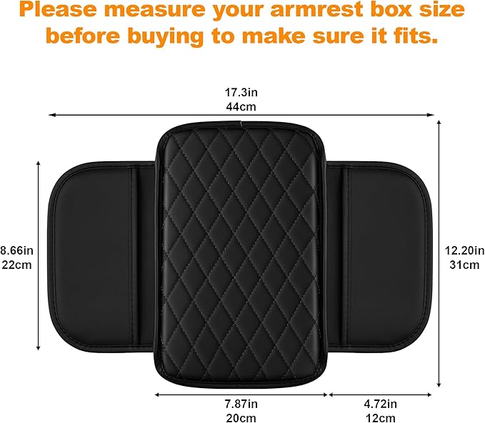 Center Console Cover for Cars Fit for Jeep Renegade Leather Armrest Covers with 2 Storage Bags(Black)