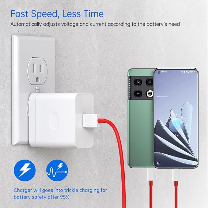 Compatible for Oneplus 15 15R 13 12 12R 11 10 Pro Charger Fast Wall Block 80W 65W for One Plus 13R 9 Pro 10T 10R 8T 8 7T 7 Pro Open Pad Nord 2T CE 2 3 N30 N20 N10 N300 6T 3.3ft Cable