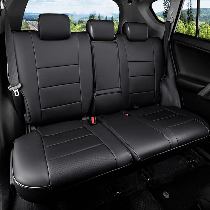 HKZ Fit RAV4 Car Seat Cover Set for 2013 2014 2015 2016 2017 2018 Toyota RAV4 LE Gasoline Version Only-Leather(Black)