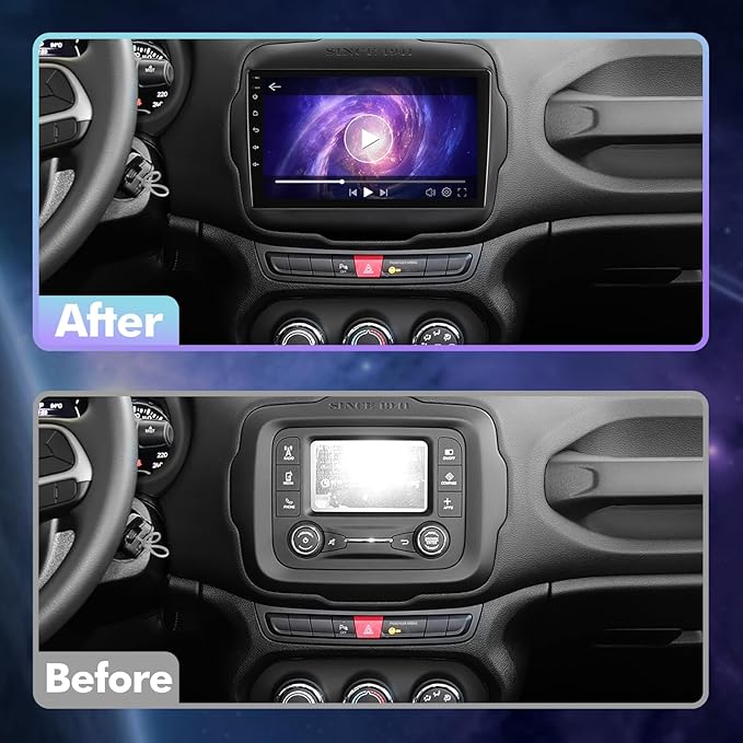 4Core+32G Android 14 Double Din Car Radio Stereo for Jeep Renegade 2015-2020 with 9" Touchscreen Radio Built-in Wireless Carplay/Android Auto/GPS/Bluetooth/FM/AUX-in/SWC/Camera