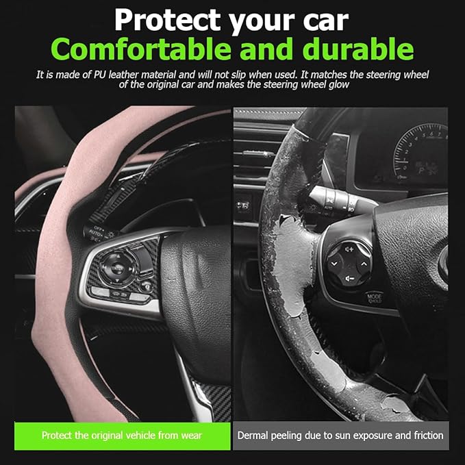 Mandark Car Steering Wheel Cover, Suede Sport Vehicle Steer Wheel Protector Fitting 15 Inch, Non-Slip Comfortable Automotive Interior Decoration Accessories, Universal for Most Cars (Red)