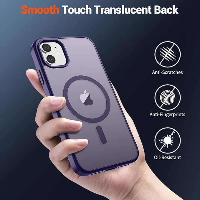 SUPFINE Magnetic for iPhone 12 Mini Case & iPhone 13 Mini Case (Compatible with MagSafe) (Military Grade Drop Protection) Slim Translucent Matte Shockproof Phone Cover,Dark Purple