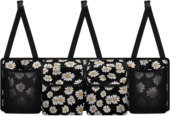 White Daisy Trunk Organizer for Car Auto Hanging Seat Back Storage with Adjustable Straps for SUVs, Vans, Cars Cargo Bag,Car Accessories