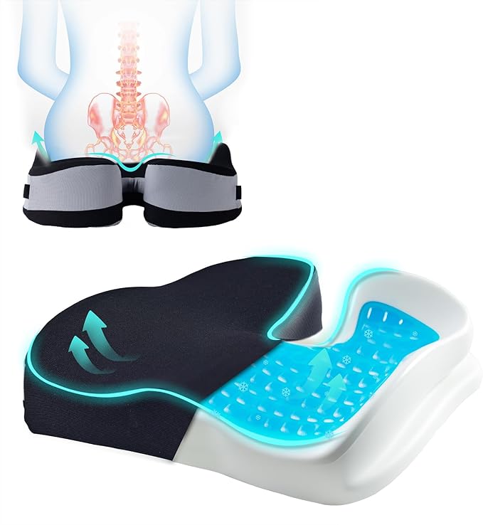 Seat Cushions for Office Chairs Wheelchair Cushion for Long Sitting Back Pain，Memory Foam Seat Car Computer Desk Chair Cushion，Coccyx Cushion for Tailbone Pain Relief Cushion Office Chair Black White