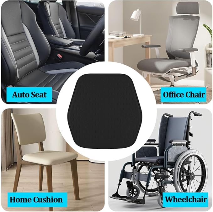 Gel Car Seat Cushion, Soft Cooling Honeycomb Non-Slip Vehicle Seat Bottom Mat for Long Sitting, Breathable Automotive Interior Chair Pad to Reduce Sweat, Universal for Truck SUV RV (Black)