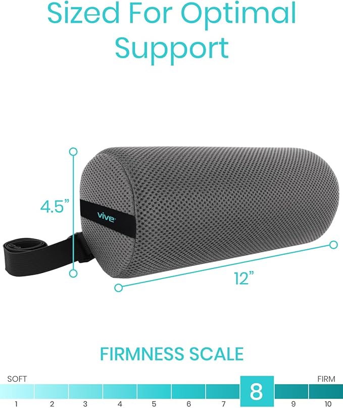 Vive Lumbar Roll Pillow for Lower Back Pain - Low Back Support Cushion for Office Chair, Car, Driving, Desk Computer - Ergonomic Portable Cervical Bolster for Thoracic Low Rest Posture Corrector(Firm)