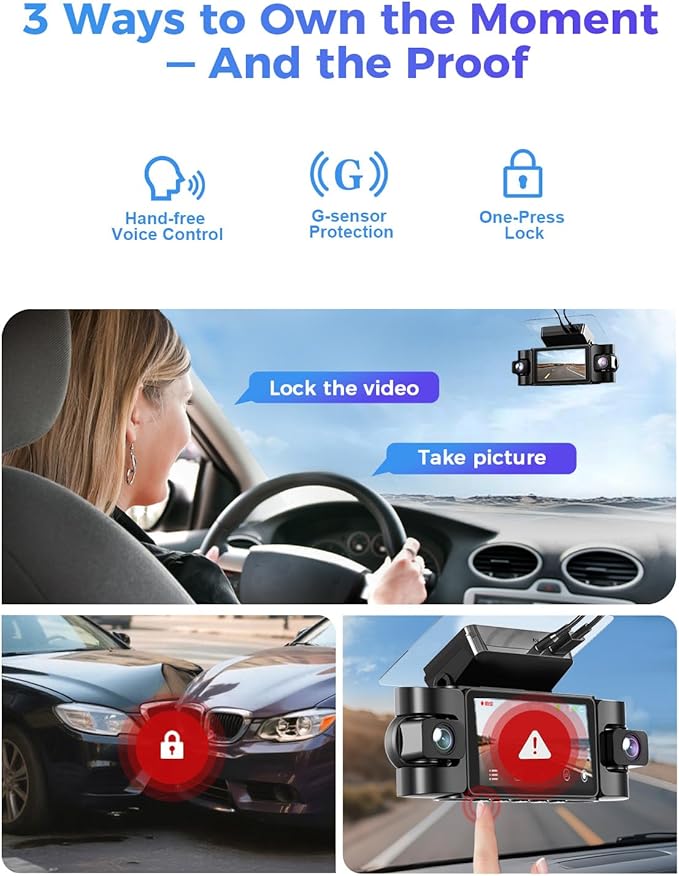 4K 360° Dash Cam, 4-Channel Dash Camera for Cars, Full Coverage Front Rear Left Right Inside with GPS, 5.8GHz Wi-Fi & App, Night Vision, Voice Control, 24H Parking Mode, 128GB Card Included