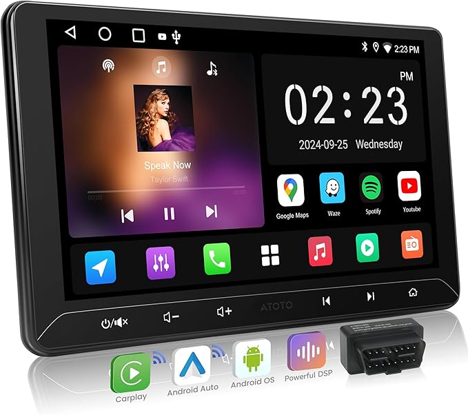A5L 10.1 inch Android Double DIN Car Stereo, Wireless CarPlay & Android Auto, DriveChat AI, HDMI Out, IoT Control, Fast Boot, DSP 24-Band EQ, Head Unit with OBD2 Scanner, GPS Tracking