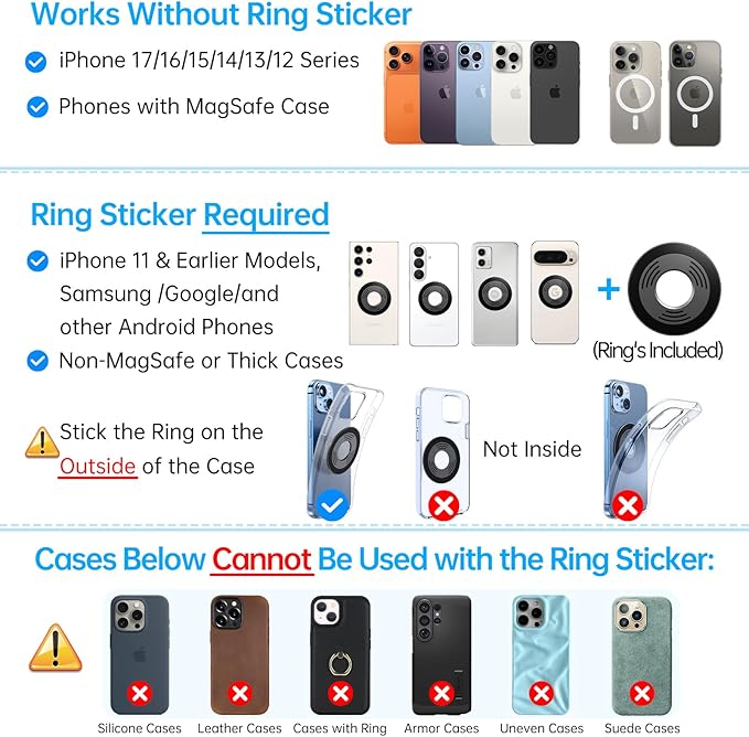 Coolpow【Newest Vacuum Magnetic Phone Holder for Car Phone Holder Mount【Movable Vacuum Suction】 Magsafe Car Mount Cell Phone Holders for Your Car Accessories for Women Men for iPhone 17 16 15 14 Kits