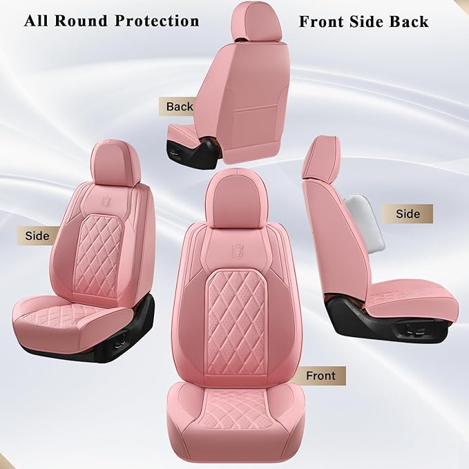 Coverado Front Seat Covers, Luxury Faux Leather Seat Covers for Cars, Pink Car Seat Covers, Car Seat Protector Waterproof, Automotive Interior Accessories Universal Fit for Most Sedans, SUVs, Trucks