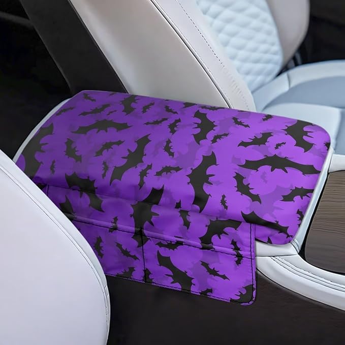 Tupalatus Halloween Bats Car Center Console Cover Car Interior Protection Accessories Armrest Cushion Cover Pad Non-Slip with 2 Storage Bags Universal Fit for Cars,Trucks & SUVs