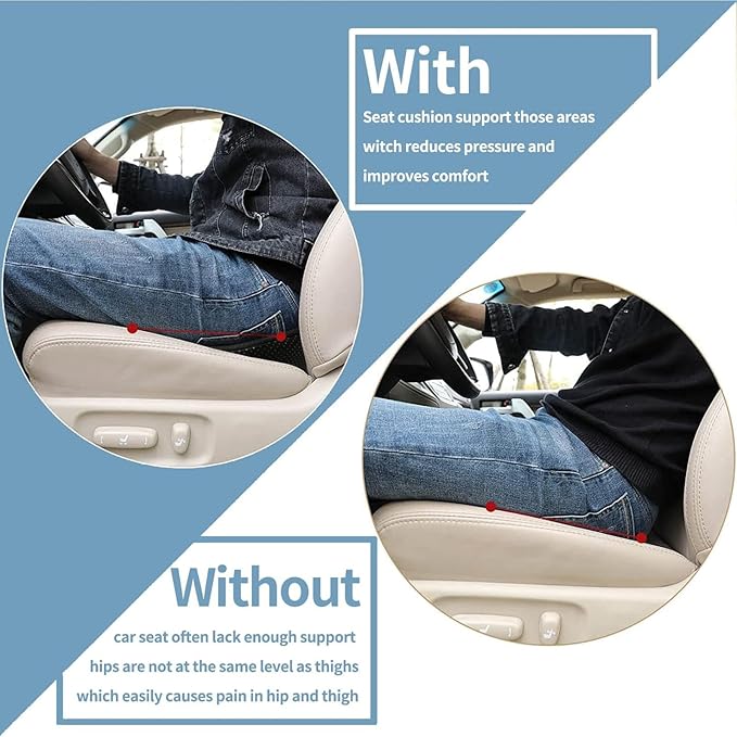 Car Seat Cushion for Ford Mustang 2000-2024, Four Seasons Universal Memory Foam Breathable Non Slip Auto Wedge Seat Pad Sciatica & Lower Back Pain Relief for Driving,Brown
