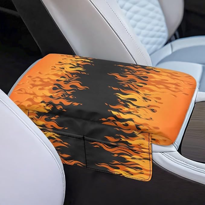 Car Accessories Easy Install Armrest Cushion Cover, Fire Print Car Center Console Armrest Pad, Universal Car Console Protector Car Decor