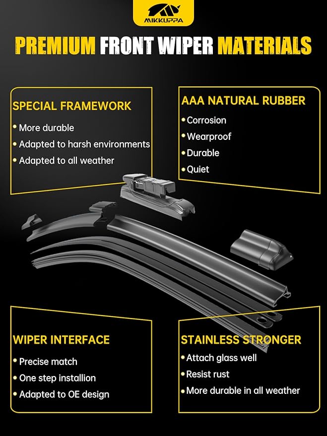 MIKKUPPA 26"+16"+12" Windshield Wipers Blades Replacement for 2017-2022 Impreza, 2018-2022 Crosstrek, Top Lock Front & Rear All Season Wiper Blades Set(Pack of 3)