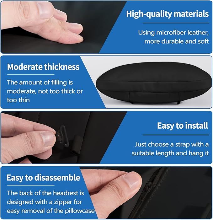 2 Pack Car Headrest Neck Pillow Fits for Tesla Model 3 Model Y Model S Model X Accessories,Car Seat Pillow Head Neck Rest Cushion(Upgrade Black)