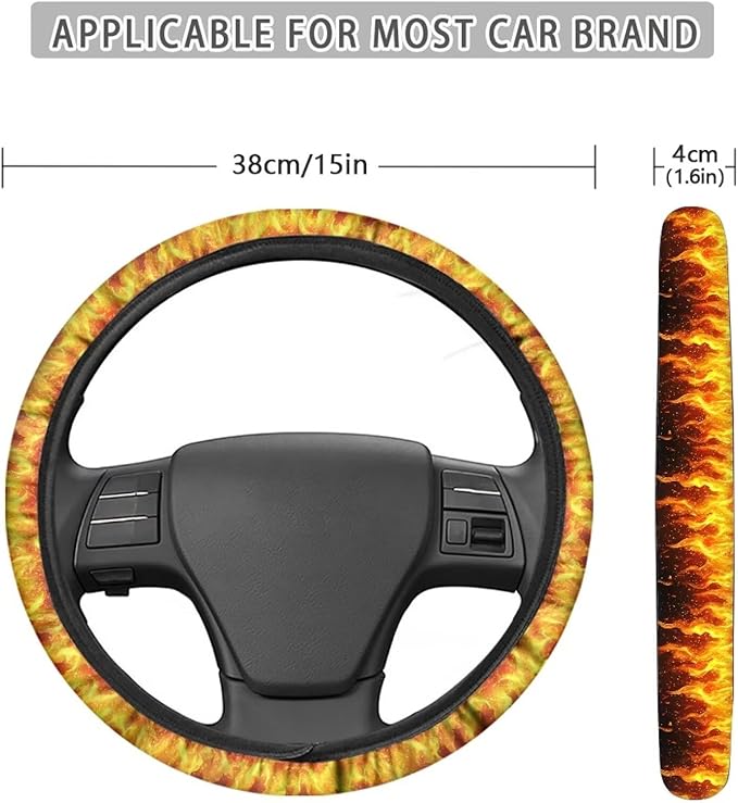 AFPANQZ Steering Wheel Cover for Women, Sweat Absorbing Non-Slip Steering Wheel Protection Case, Flame Print Machine Washable Elastic Flexible Universal 14 to 15 inch