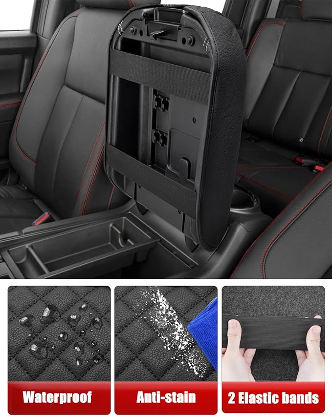KBH Center Console Armrest Cover for Nissan Titan 2016-2024, Vinyl Leather Car Middle Console Lid Protector Arm Rest Cushion, Anti-Scratch, Black (ONLY for Bucket Seat Console)