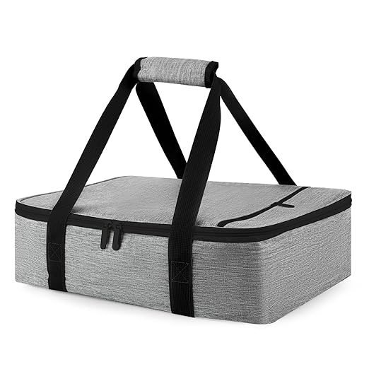 Bodaon Casserole Carriers for Hot or Cold Food, Fits 11"x15"Baking Dish, Bottom Support, Cationic fabric, Portable Warmer for Travel, Keep Warm Food Containers,Keeps Food Hot for Hours, Grey