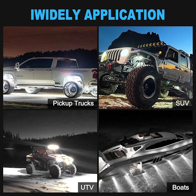 24pods White Rock Lights Dc 12v-80v 6000k Aluminum Alloy Pure White Led Rock Lights with Switch Wiring Harness Kit Ip68 Waterproof for Trucks Pickup Offroad Car SUV Utv ATV Rv Fends Underglow Lights